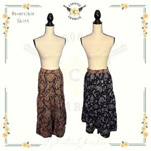 Vintage Exclusively for Signals Reversible Floral Paisley Maxi Skirt Size Small